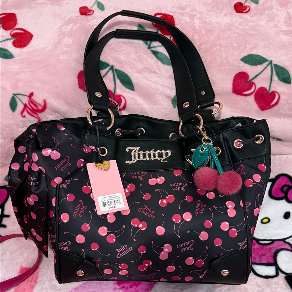 Juicy Couture Black and Pink Cherry Tote